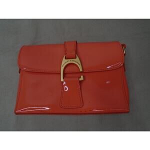 Dooney Bourke Saffiano Kyra Bag Lacquer pvc Corssbody Purse Orange Shiny